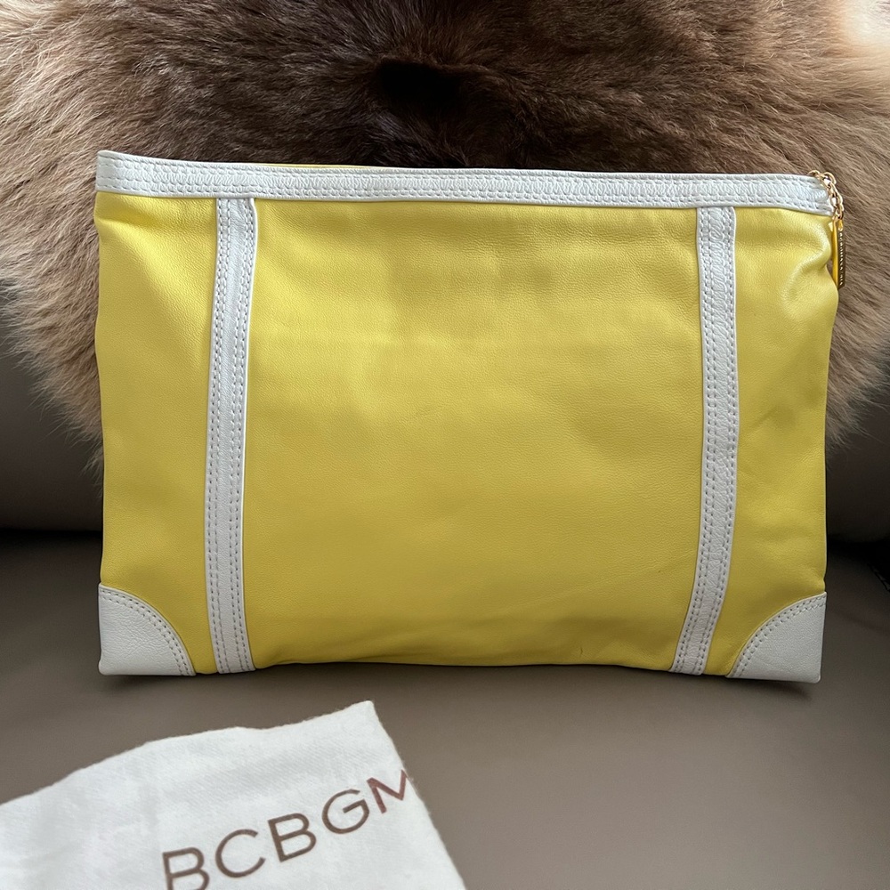 BCBGMAXAZRIA Runway Collection Yellow & White Leather Clutch